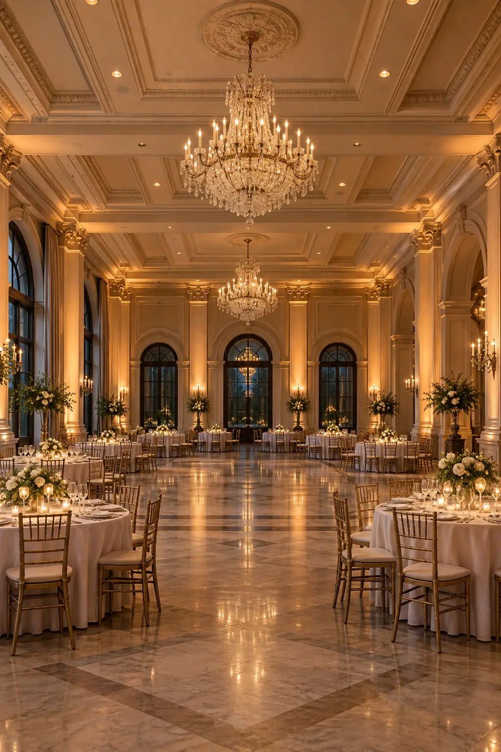Amber uplighting along a ballroom wall
